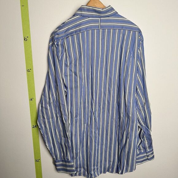 LINCS Men's Striped‎ Shirt Size XL NWT Blue White With Light Purple Inside - Picture 9 of 9